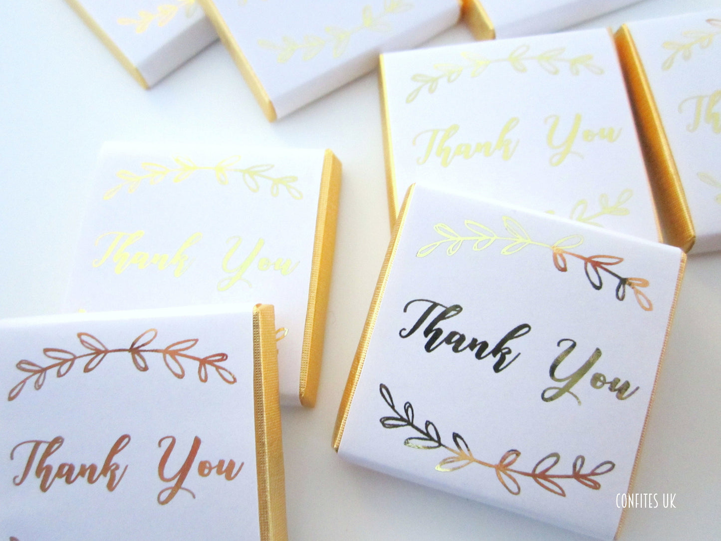 Elegant Boho Thank You Chocolate Favours – Custom White & Gold Party Favours (Set of 25)