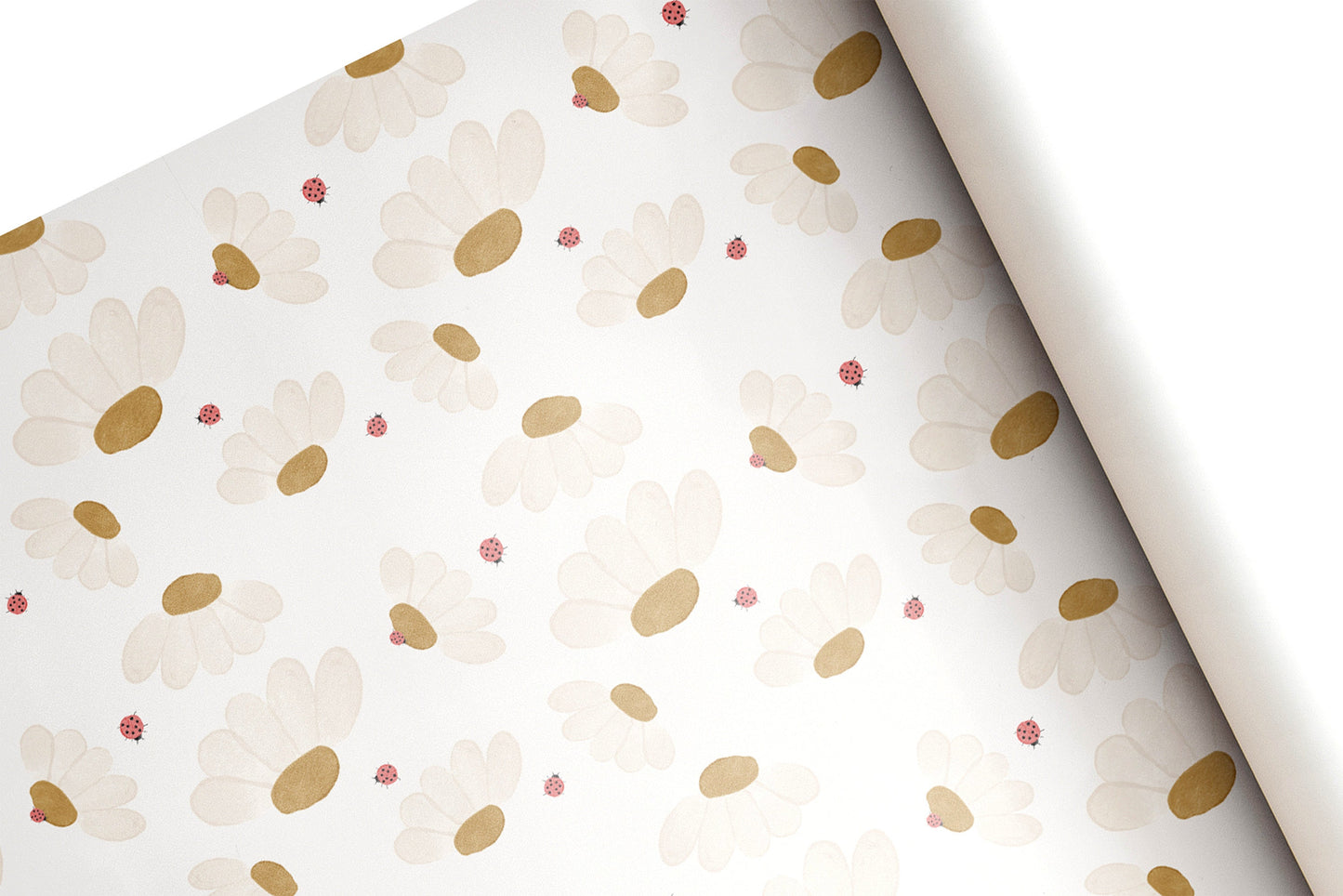 Daisy Bloom & Ladybird Gift Paper Sheet – Large Size Floral Wrapping Paper