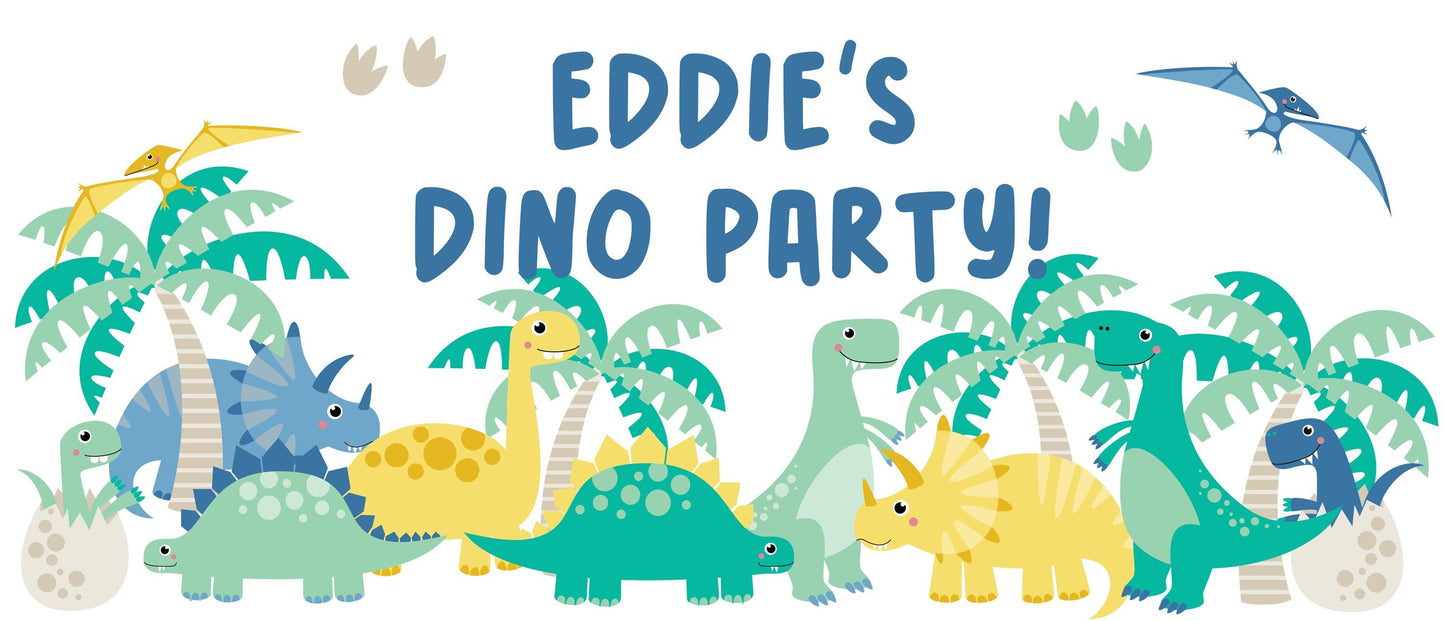 Personalised Dinosaur Birthday Banner – Custom Satin Paper Wall Decor for Dinosaur-Themed Parties