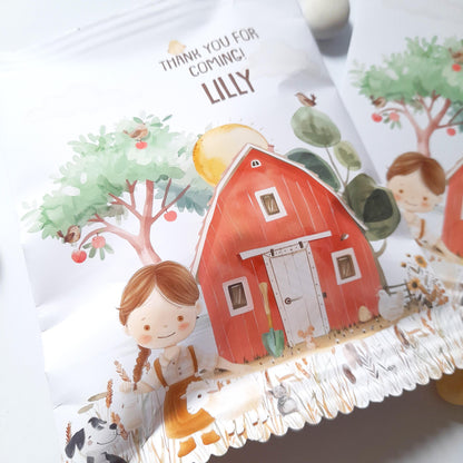 Personalised Farm Party Bags for Girls– Custom Birthday Treat Bags (Pack of 10)