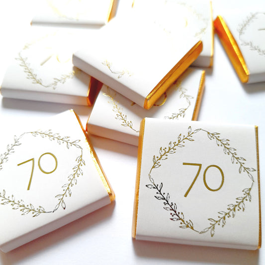 Personalized Birthday Milestone Chocolate Favours – Square Wreath Guest Favours (Pack of 25)