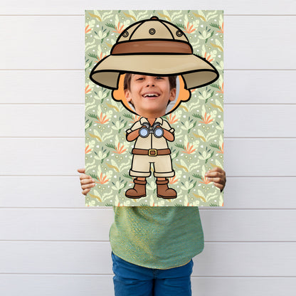 Safari Boy Face in the Hole Photo Booth Prop – Kids Explorer Party Foam Board