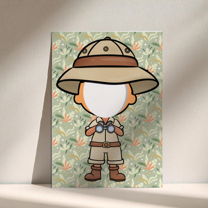 Safari Boy Face in the Hole Photo Booth Prop – Kids Explorer Party Foam Board