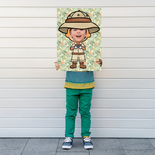 Safari Boy Face in the Hole Photo Booth Prop – Kids Explorer Party Foam Board