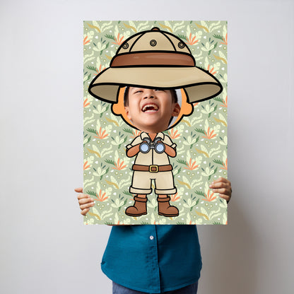 Safari Boy Face in the Hole Photo Booth Prop – Kids Explorer Party Foam Board