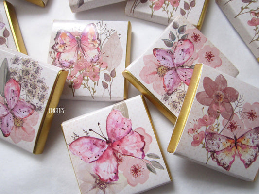 Birthday Personalized Chocolate Favours – Butterflies and Flowers, Party Guest Favours, Pack of 25