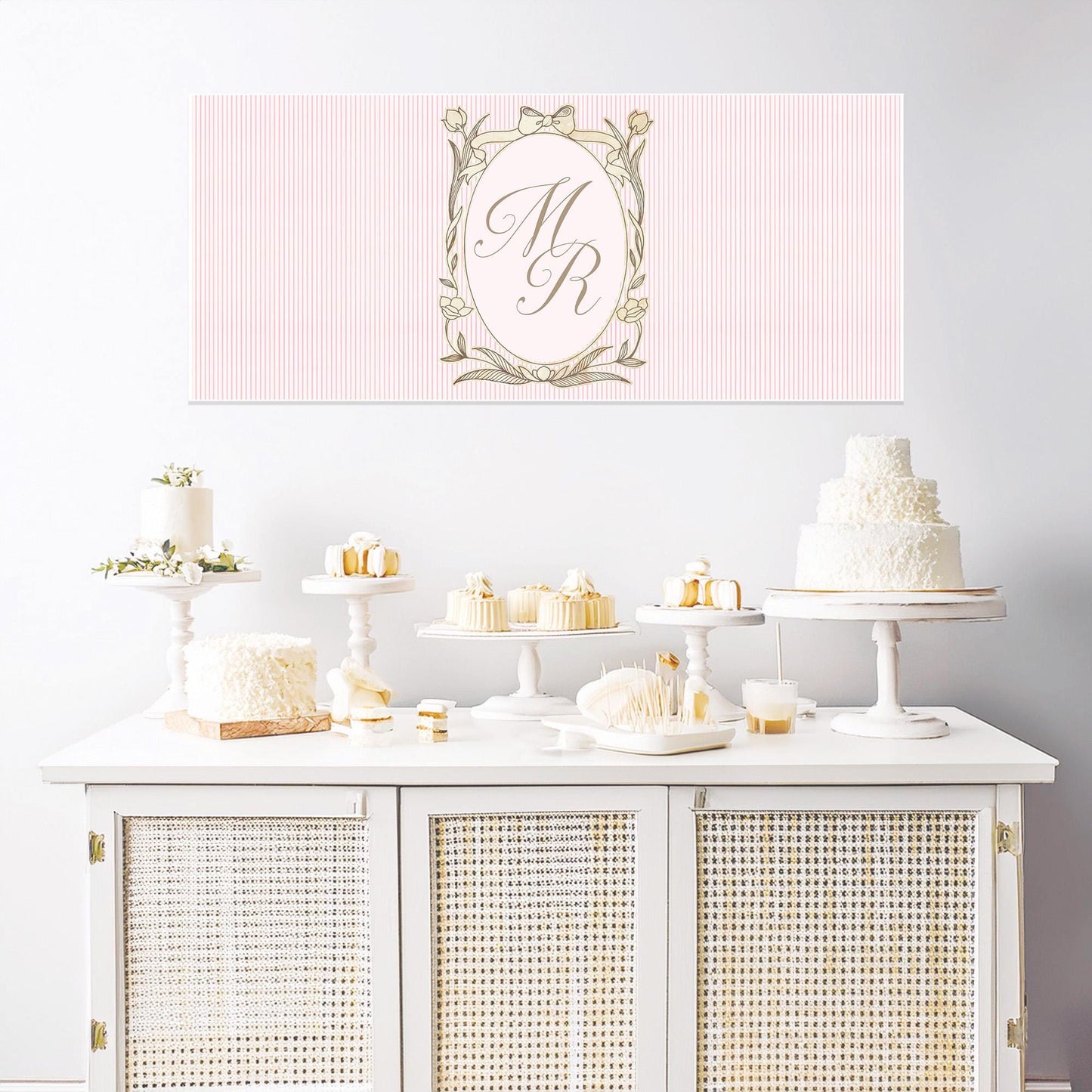 Personalised Pink Striped Monogram Banner – French Style Party Decoration