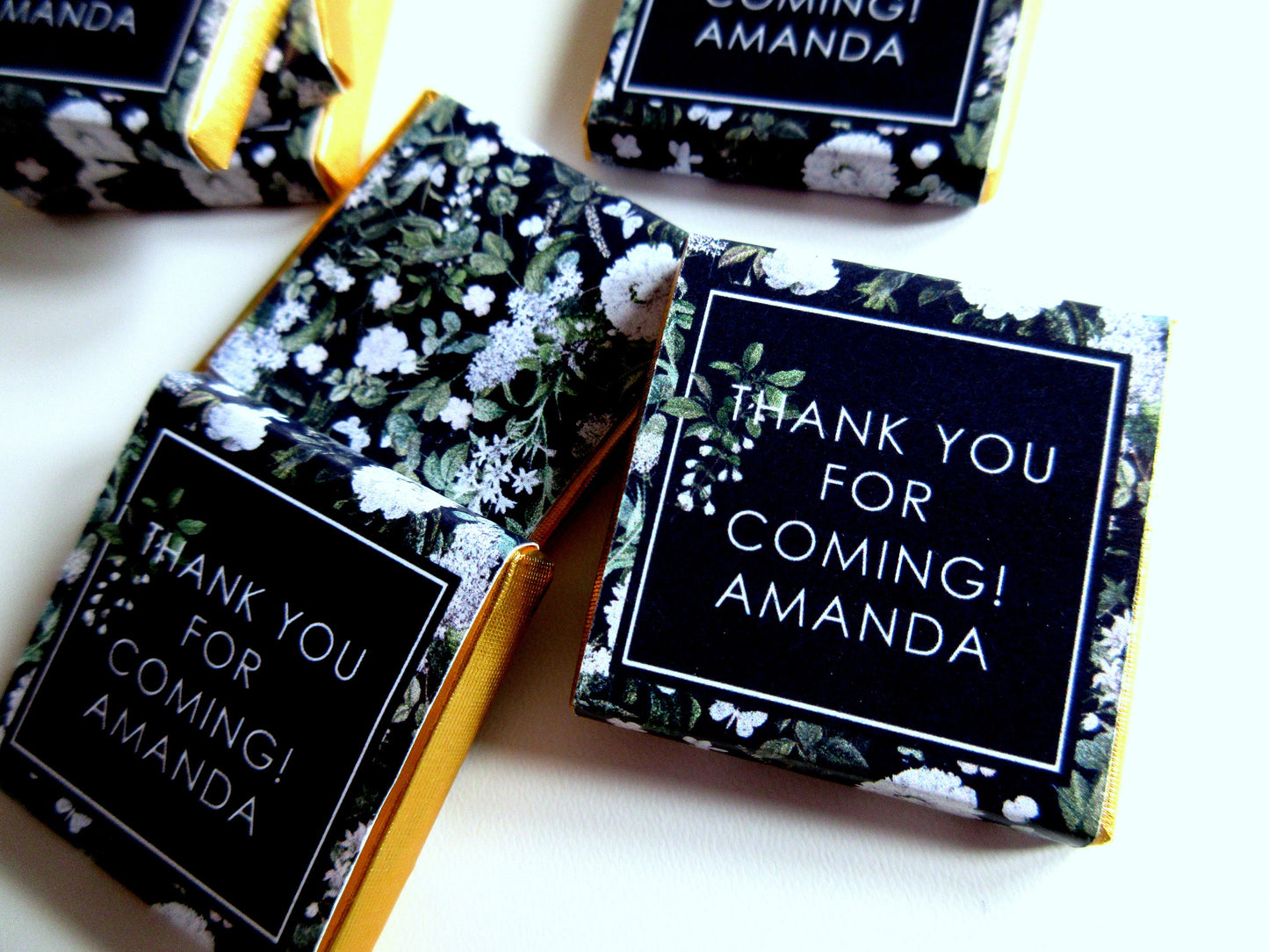 Personalized Black Garden Birthday Chocolate Favours – Floral Guest Treats (Pack of 25)