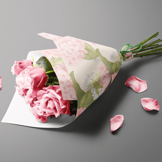 Elegant Pink Hydrangea and Blue Floral Gift Paper Sheet – Large Size for Special Occasions