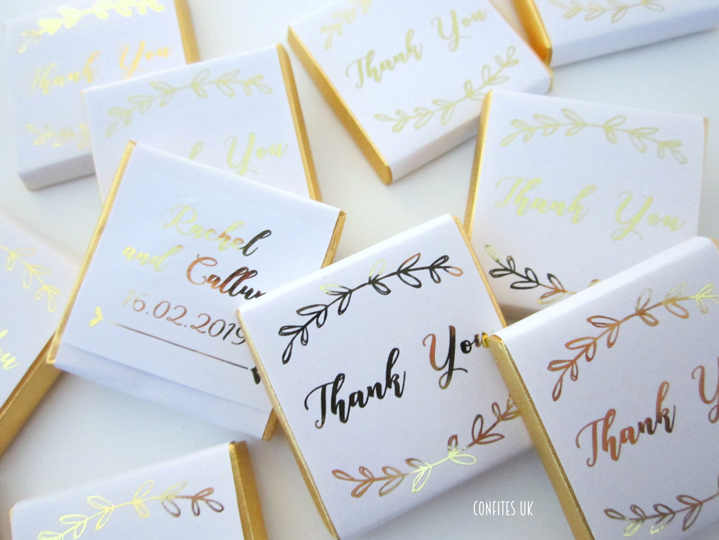 Elegant Boho Thank You Chocolate Favours – Custom White & Gold Party Favours (Set of 25)