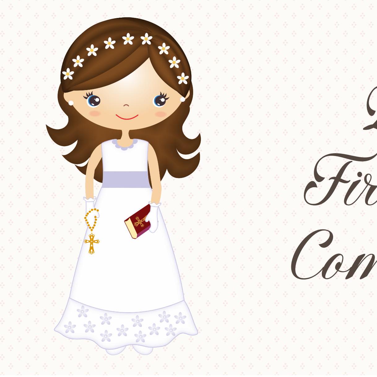 Personalized 1st Communion Banner for Girls in White Dress – Satin Paper Wall Party Decor
