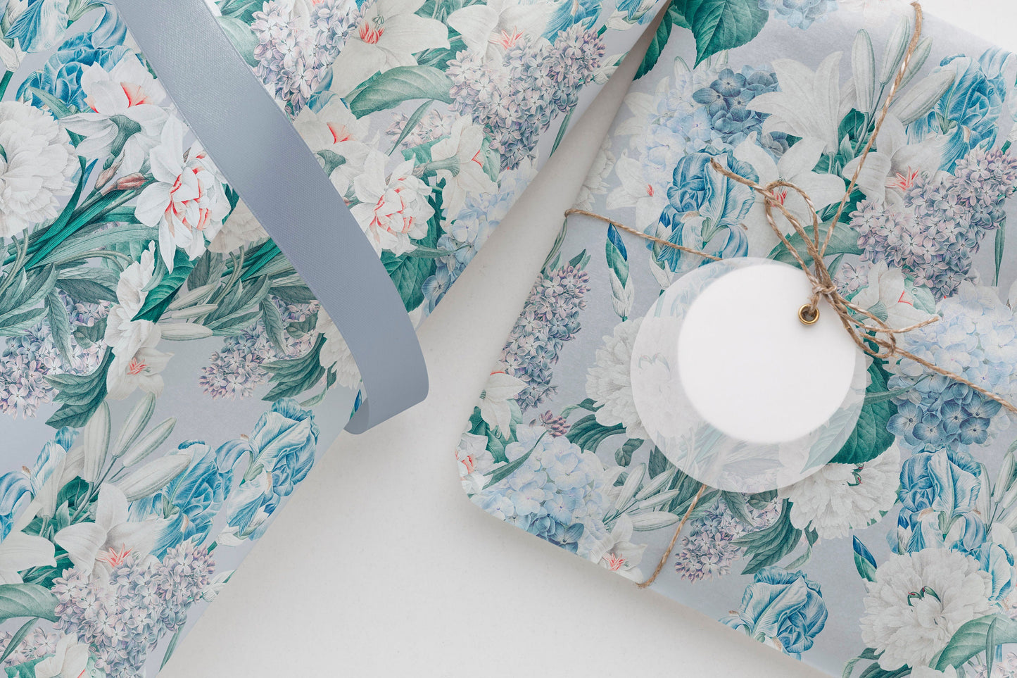 Blue Floral Gift Paper Sheet – Large Wrap for Birthdays & Special Gifts