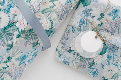 Blue Floral Gift Paper Sheet – Large Wrap for Birthdays & Special Gifts