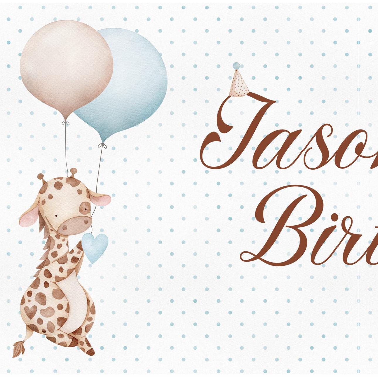 Personalised Baby Giraffe 1st Birthday Banner – Custom Boy’s Party Wall Decor in Satin Paper