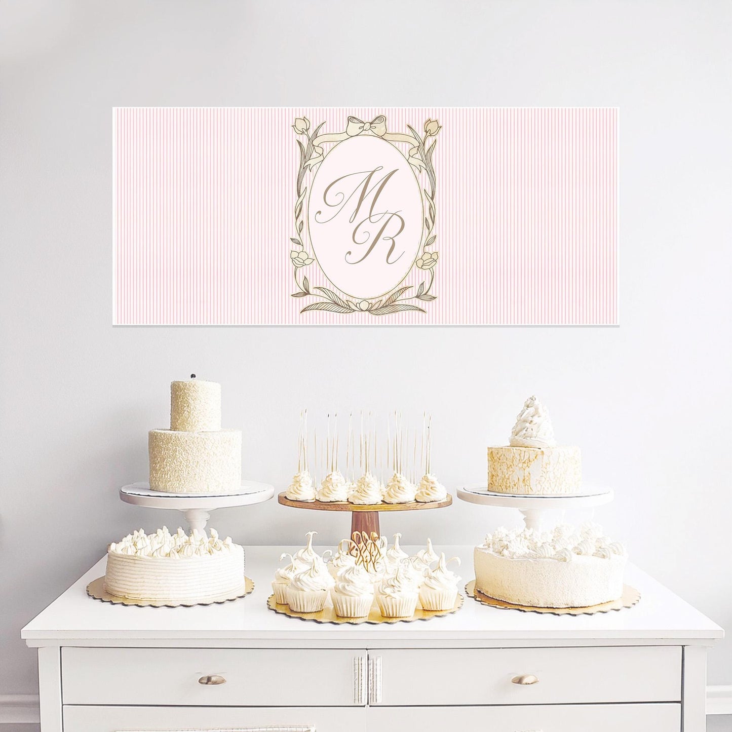 Personalised Pink Striped Monogram Banner – French Style Party Decoration
