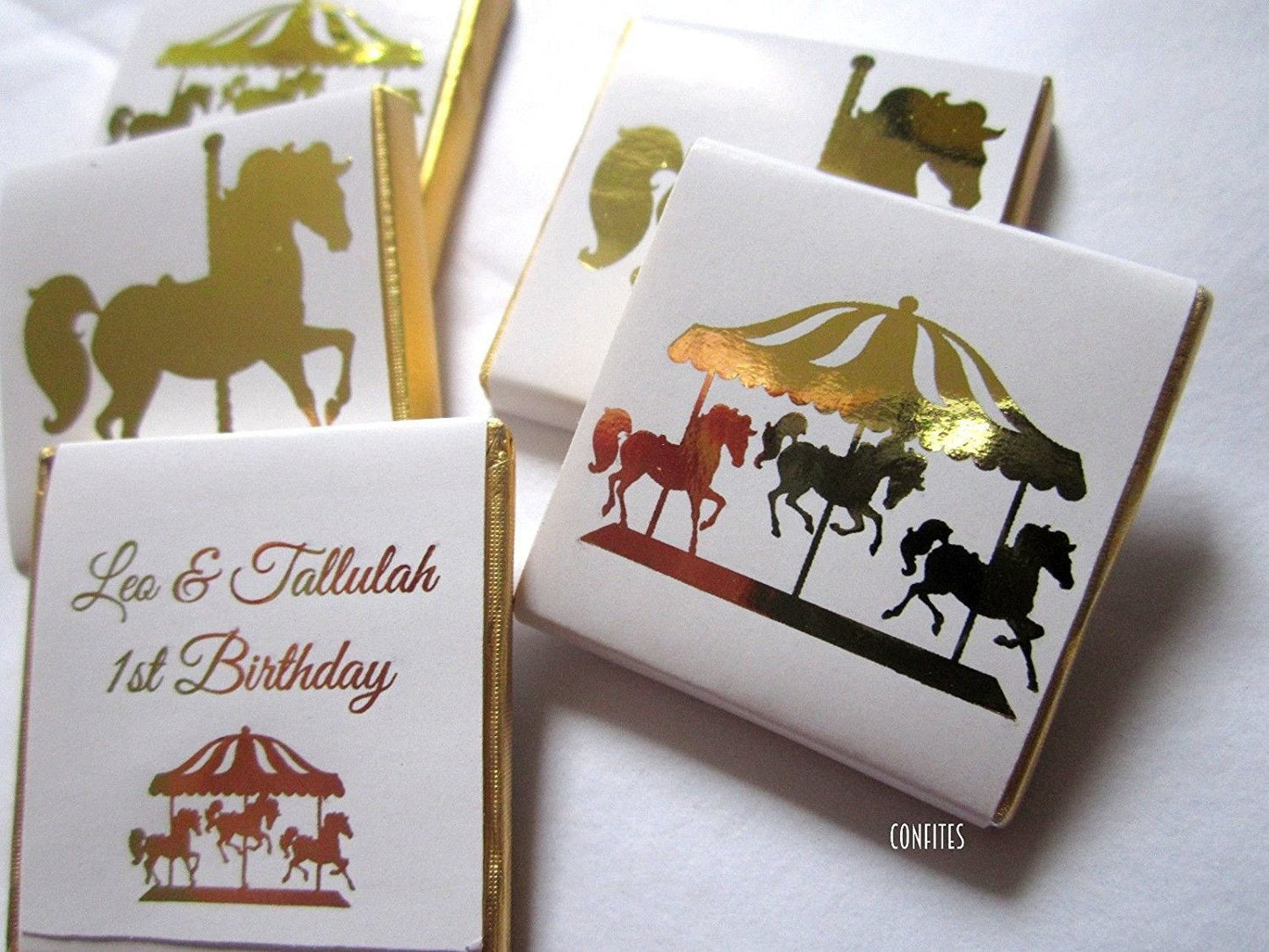 Golden Horse Carousel Personalized Chocolate Favours – Guests Favours, Pack of 25 pcs