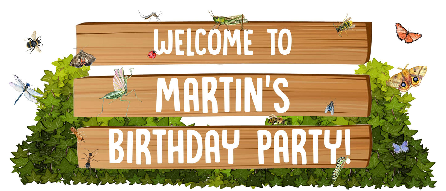 Garden Wildlife Birthday Banner – Personalised Satin Paper Wall Decor for Kids’ Parties