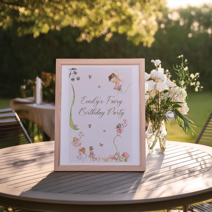 Personalized Fairy Birthday Printed Welcome Sign – Custom Table Centerpiece, Unframed in Various Sizes, Perfect for Party Decor