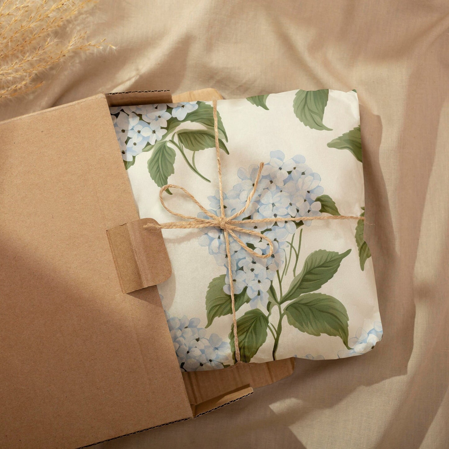 Blue Hydrangeas Gift Paper Sheet – Large Size Floral Wrapping Paper