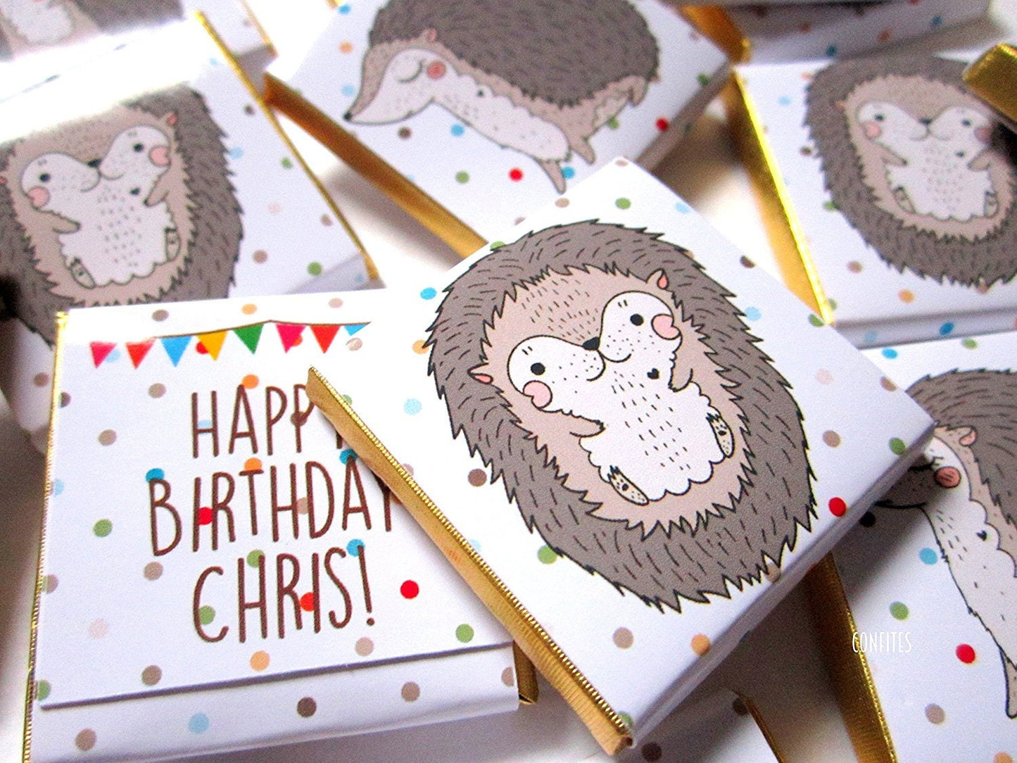 Personalized Happy Hedgehogs Chocolate Favours – Cute Party Favours (Pack of 25)