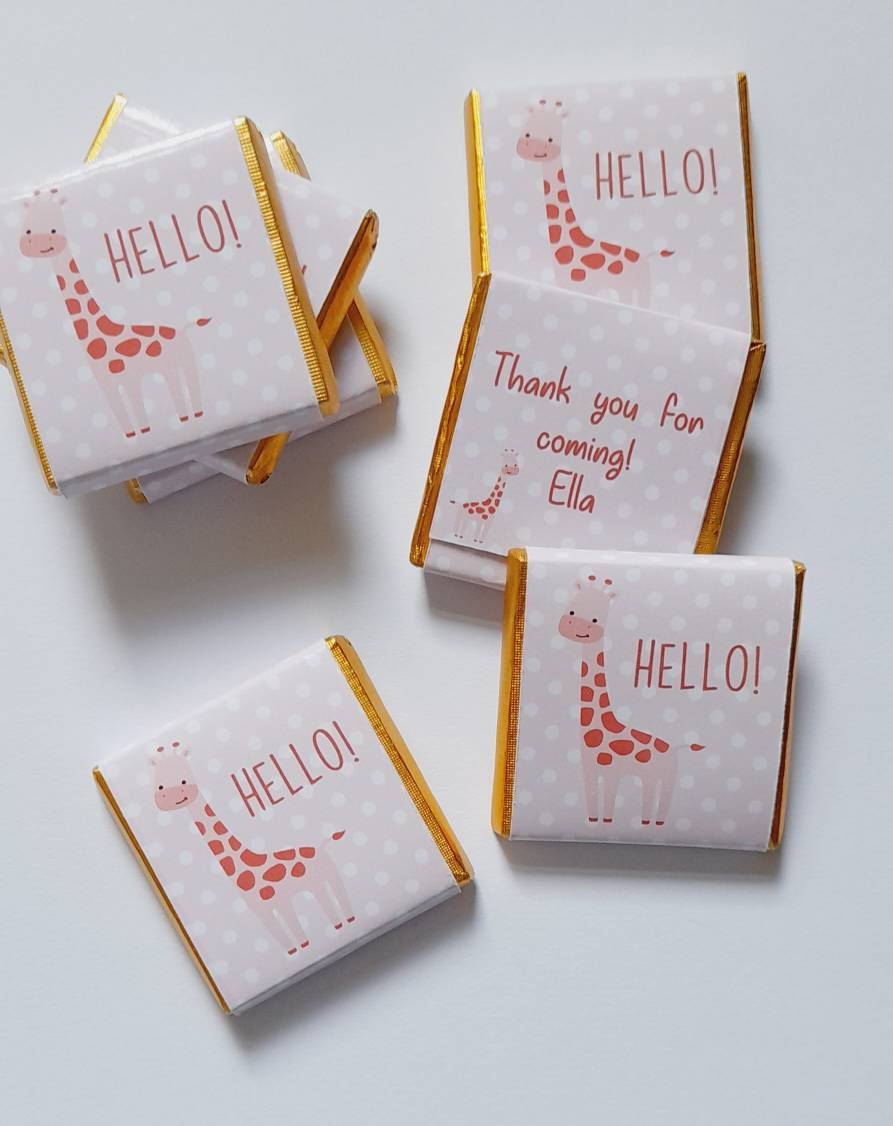 Personalized Pink Giraffe Chocolate Favours – Girl Baby Shower, 1st Birthday & Christening Party Favours (Pack of 25)