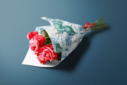 Blue Floral Gift Paper Sheet – Large Wrap for Birthdays & Special Gifts