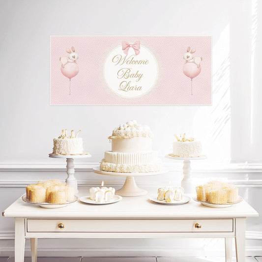 Personalised Welcome Baby Girl Banner – Satin Paper Wall Decor, Custom Baby Girl Decoration