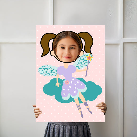 Fairy Girl Face in the Hole Photo Booth Prop – Kids Fairy Party Foam Board
