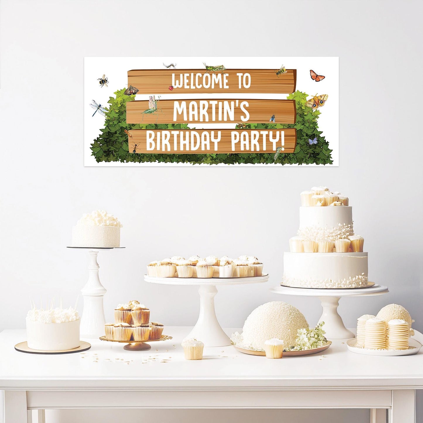 Garden Wildlife Birthday Banner – Personalised Satin Paper Wall Decor for Kids’ Parties