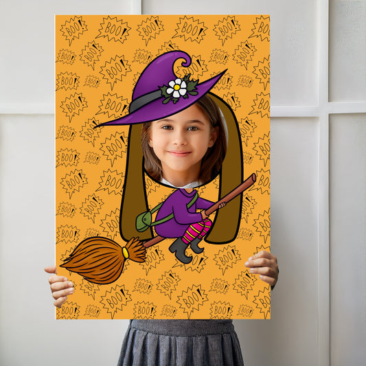 Halloween Flying Witch Face in the Hole Photo Booth Prop – Kids Halloween Party Foam Board