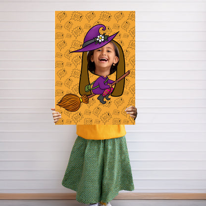 Halloween Flying Witch Face in the Hole Photo Booth Prop – Kids Halloween Party Foam Board
