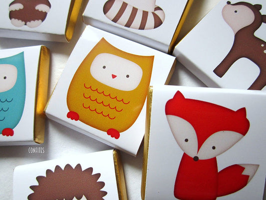 Woodland Party Favours, Personalised Animal Chocolates, Baby Shower Treats (Set of 25)