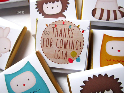 Woodland Party Favours, Personalised Animal Chocolates, Baby Shower Treats (Set of 25)