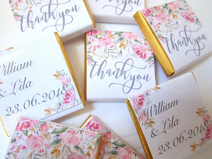 Personalised Thank You Chocolate Favours (Botanical Design, Pack of 25)
