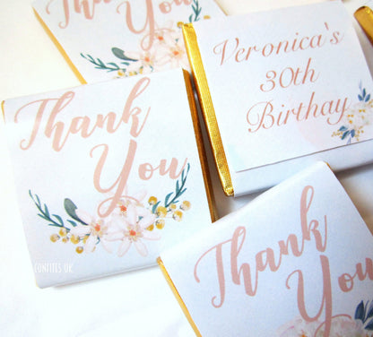 Custom Flower Bouquet Thank You Chocolate Favours – Pack of 25