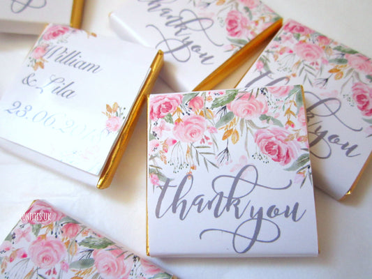 Personalised Thank You Chocolate Favours (Botanical Design, Pack of 25)