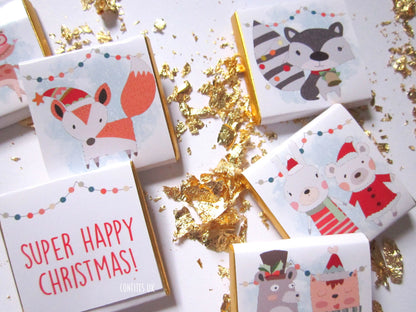 Christmas Woodland Animal Chocolate Favours – Personalised Pack of 25