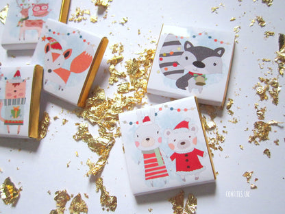 Christmas Woodland Animal Chocolate Favours – Personalised Pack of 25