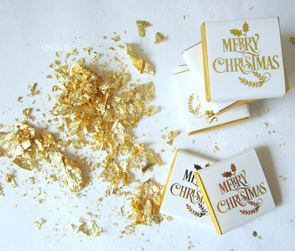 Personalised White and Gold “Merry Christmas” Chocolate Favours – Pack of 25