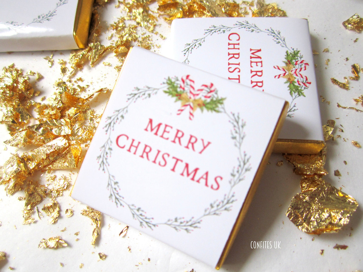 Personalised Christmas Wreath Chocolate Favours – Pack of 25