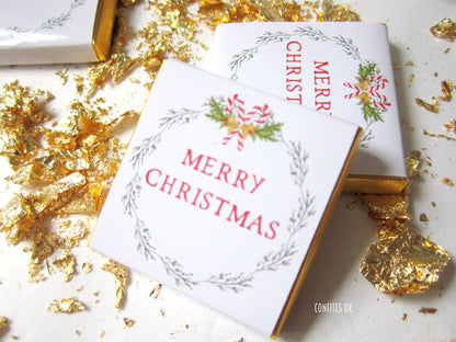 Personalised Christmas Wreath Chocolate Favours – Pack of 25
