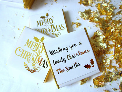 Personalised White and Gold “Merry Christmas” Chocolate Favours – Pack of 25