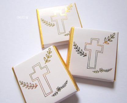 Personalised First Communion Favours – White & Gold Cross Chocolates (25 Pack)