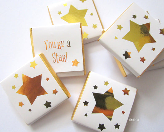 Personalised Golden Star Chocolate Favours – Party Treats (Pack of 25)