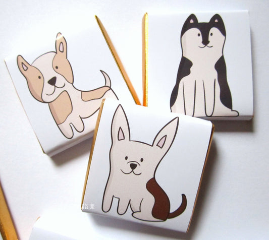 Personalised dog chocolate favours, Ideal for party bags or puppy-themed celebrations like birthdays.