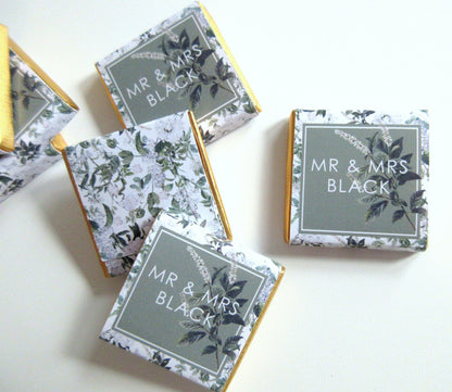 Personalised Green Wedding Favours – Botanical Chocolate Treats (Pack of 25)