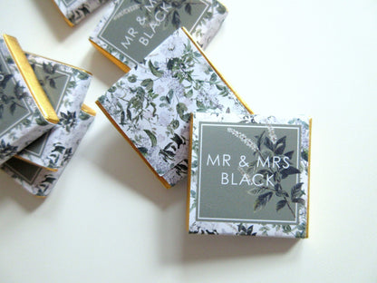 Personalised Green Wedding Favours – Botanical Chocolate Treats (Pack of 25)