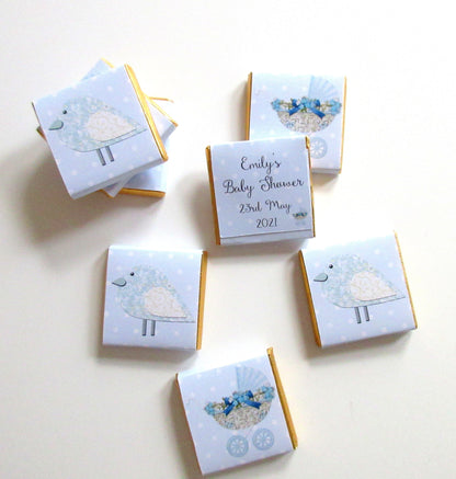 Pastel Blue Boy Baby Shower Chocolate Favours – Personalised (Pack of 25)
