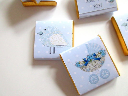 Pastel Blue Boy Baby Shower Chocolate Favours – Personalised (Pack of 25)