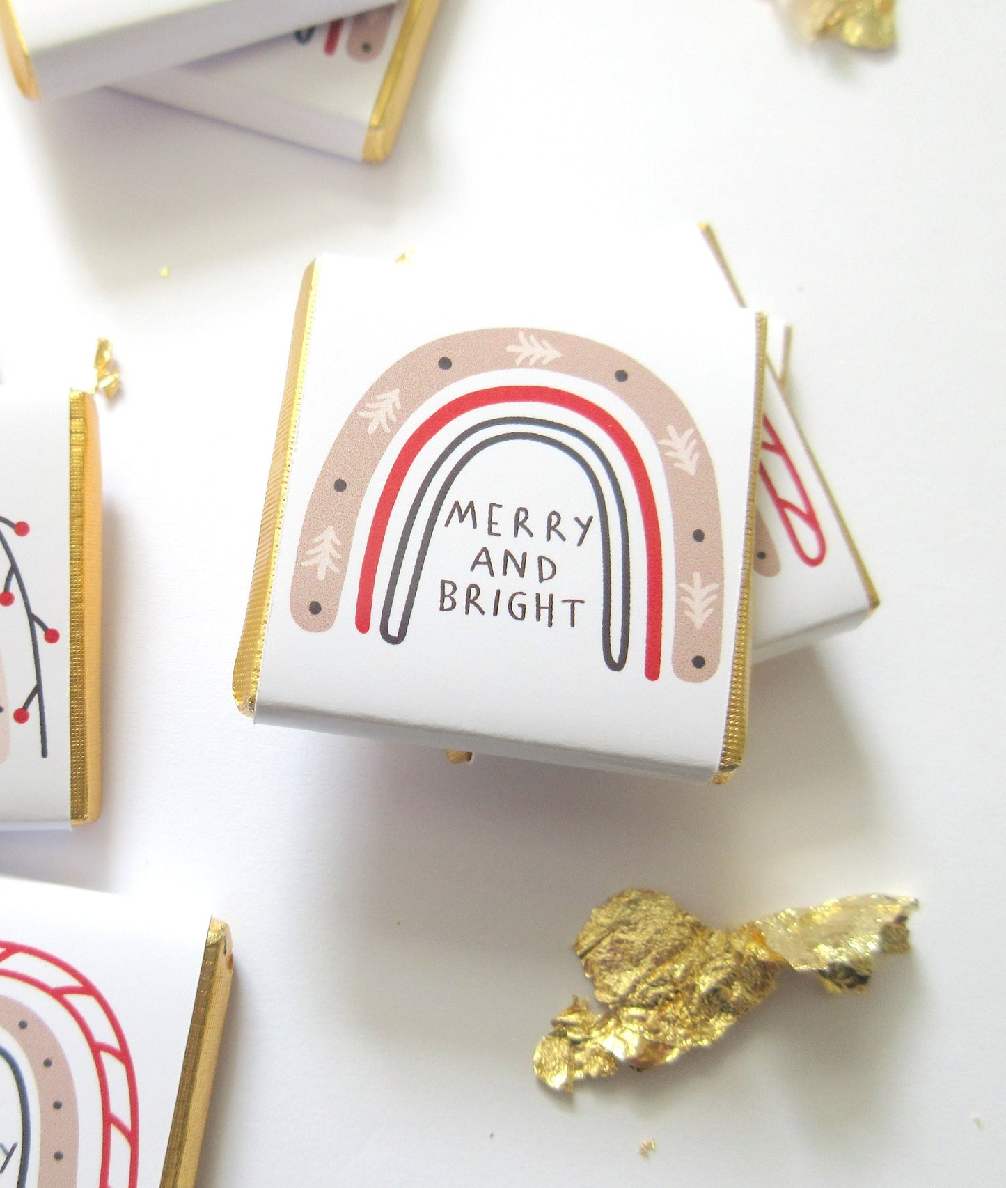 Rainbow “Merry and Bright” Christmas Chocolate Favours – Pack of 25